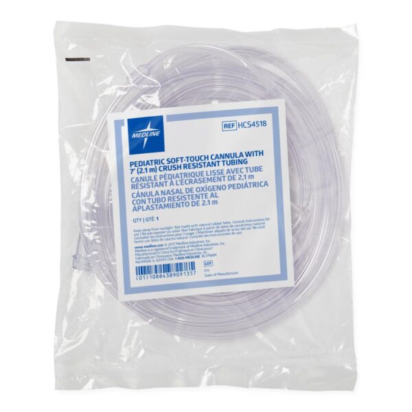 Pediatric soft touch nasal cannula 7' tubing and standard connector hcs4518