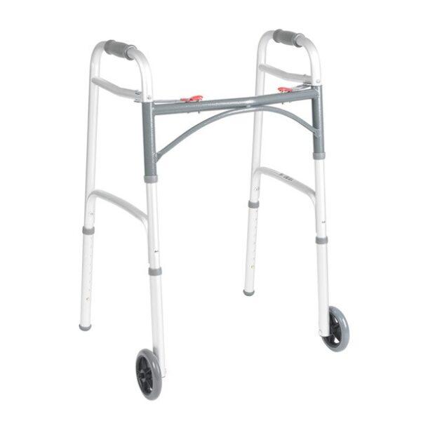 deluxe folding walker, two button with 5" wheels 10210-1