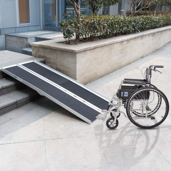 5ft non skid wheelchair ramp traction folding aluminum